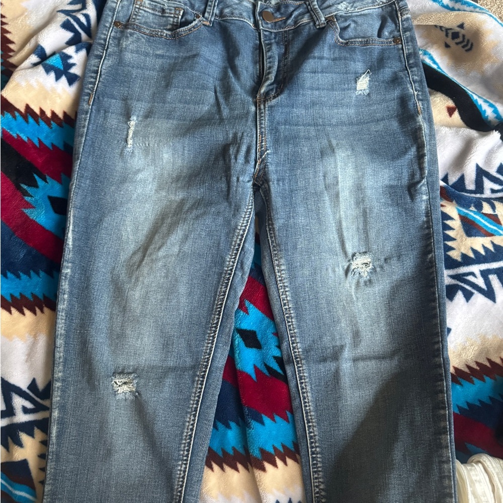 Fashion Nova Light Blue Distressed Skinny Jeans